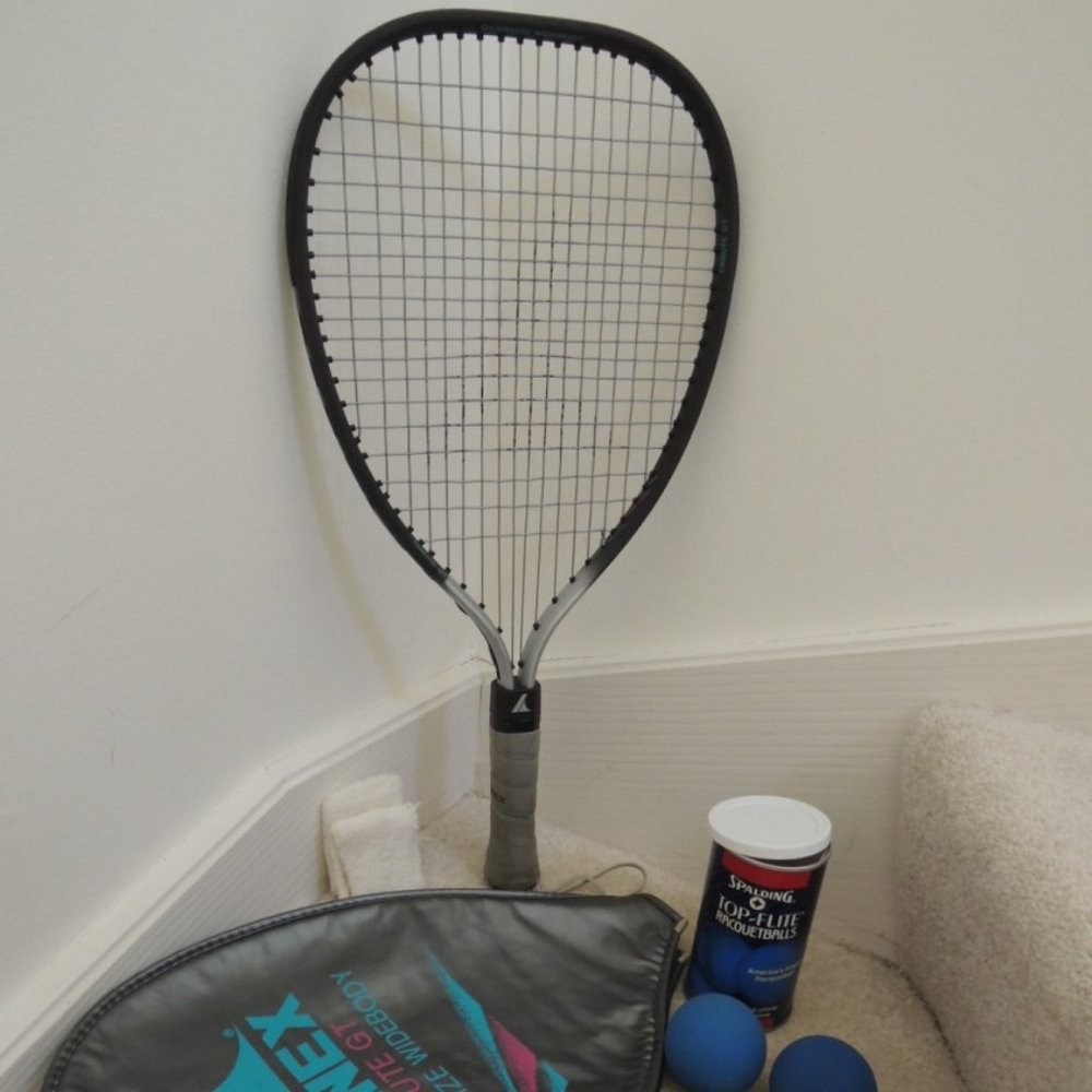 Racquetball Pro Kennex Tribute GT Racket + Cover + Balls + Glove + Bag EUC